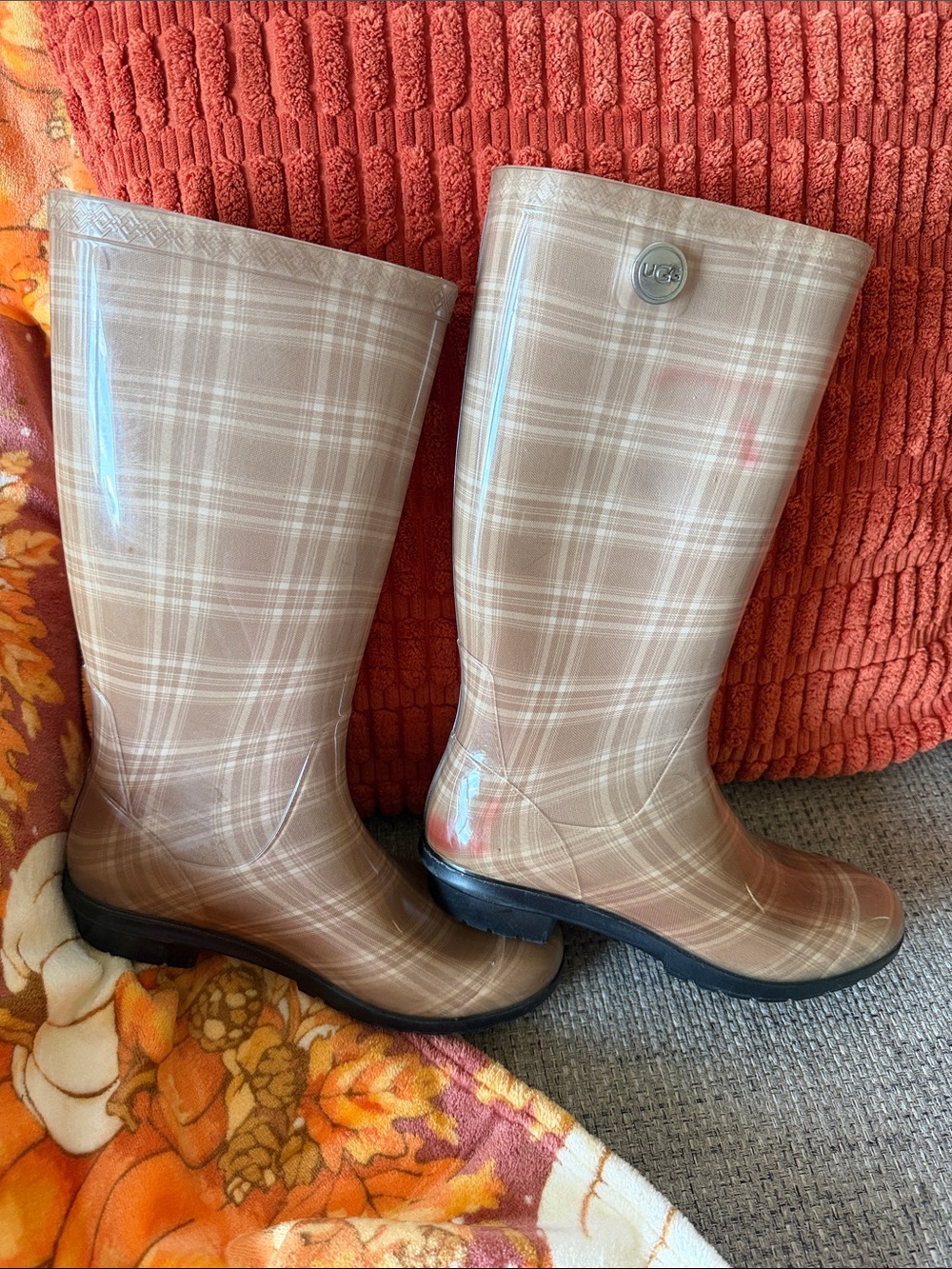 UGG Women's Plaid Waterproof Rain Boots - Taupe Plaid